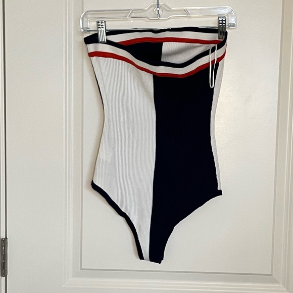 Navy blue & white Strapless Bodysuit - Picture 3 of 4